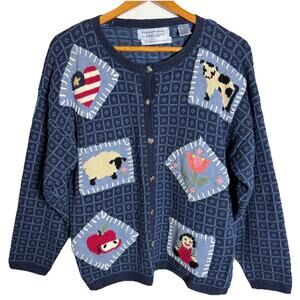 Vintage 80s Northern Isles Hand Embroidered Cardigan Ramie Cotton Size L